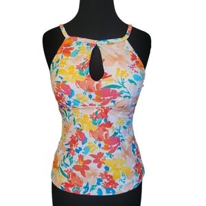 EUC Ellen Tracy High Neck Keyhole Floral Tankini Top, Size 8